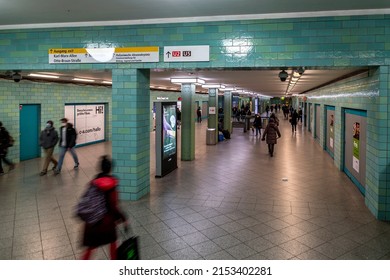 Berlin, Germany - DEC 21, 2021: Inside Of Alexanderplatz U Bahn Subway Station In Berlin, Germany.