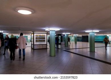 Berlin, Germany - DEC 21, 2021: Inside Of Alexanderplatz U Bahn Subway Station In Berlin, Germany.