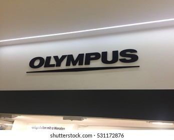 Berlin, Germany - December 2, 2016: Olympus Label. Olympus Corporation Is A Japanese Manufacturer Of Optics And Reprography Products