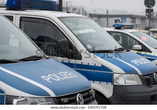 Berlin, Germany - December 20, 2016:\
white and blue car of the national police of\
Germany