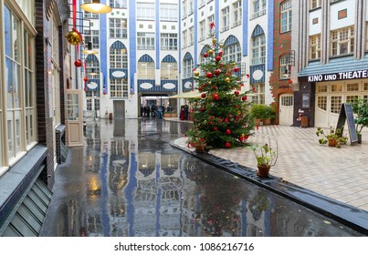 BERLIN, GERMANY - DECEMBER 31: Hacke's Courtyards (Hackesche Hofe) On December 31, 2017 In Berlin. Hackesche Höfe Is A Notable Courtyard Complex In The Centre Of Berlin.