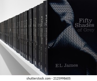 Berlin, Germany. December 4th, 2019. Fifty Shades of Grey by E L James, many copies of the book in a row.