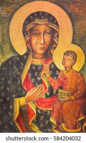 BERLIN, GERMANY, FEBRUARY - 15, 2017: The Painting Of Ikon Mother Mary Of Czestochowa (Black Madonna) In St. John The Baptist Church By Unknown Artist Of 20. Cent.