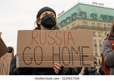 Berlin, Germany - February 24, 2022: Protestor With A 