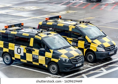 Berlin, Germany - February 3, 2020: Mercedes-Benz Vito Vans Follow-Me-Cars At Berlin Schönefeld Airport
