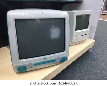 Berlin, Germany - February 7, 2018: Apple IMac G3 Computer And Macintosh Classic II. Apple Is An American Multinational Technology Company That Designs, Develops And Sells Consumer Electronics