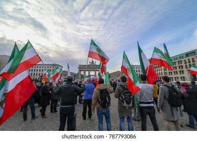 Berlin, Germany - January 6, 2018: Iran demonstration in front of brandenburg gate