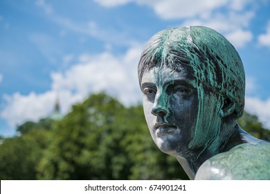 Berlin, Germany - July 06 , 2017: Sculpture Detail Of The Neptune Fountain In Berlin, Germany. Portrait Of Female Bronze Statue.