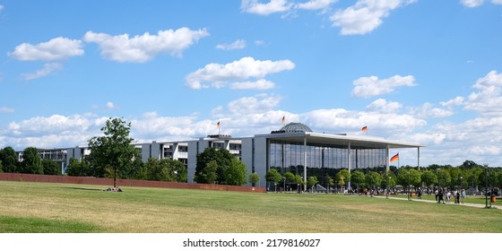 Berlin, Germany, July 12, 2022, Paul Löbe House With Reichstag Dome In Background