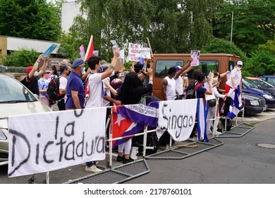 Berlin, Germany - July 14, 2021: 2021 Cuban Protests, Anti Government Protest At The Embassy Of Cuba In Berlin                         