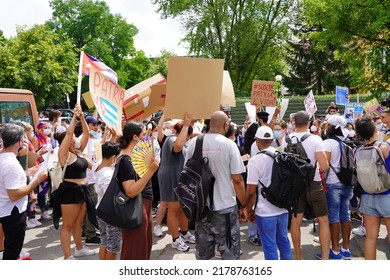 Berlin, Germany - July 14, 2021: 2021 Cuban Protests, Anti Government Rally At The Embassy Of Cuba In Berlin