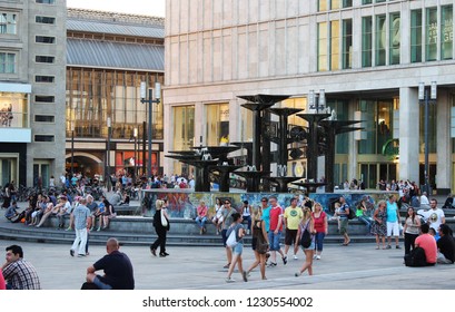 Berlin, Germany, July 24, 2013. People Around The Alexanderplatz Fountain