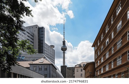 Berlin, Germany - July 4, 2022: TV Tower Viewed From Rosa Luxemburg Platz