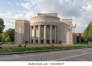 Berlin, Germany - July 8, 2018: Volksbühne Theater Located In Berlin's City Center Mitte On Rosa-Luxemburg-Platz In What Was The GDR's Capital