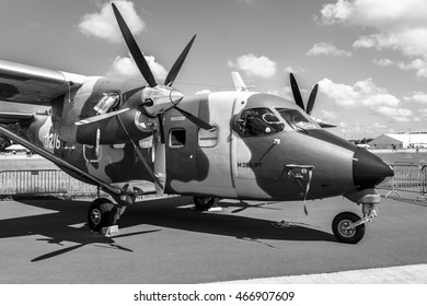 BERLIN, GERMANY - JUNE 02, 2016: A Short Takeoff And Landing (STOL) Aircraft PZL M28B/PT Skytruck. Polish Air Force. Black And White. Exhibition ILA Berlin Air Show 2016