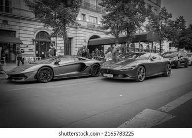 Berlin, Germany - June 1 2022: Two Sports Cars Are Parked In Front Of The Hotel Adlon In Berlin