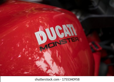 Berlin, Germany - June 10, 2020: Red Ducati Motorcycle. Ducati Motor Holding S.p.A. Is An Italian Company That Designs And Manufactures Motorcycles