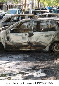 Berlin, Germany - June 16, 2018: Completely burnt out cars
