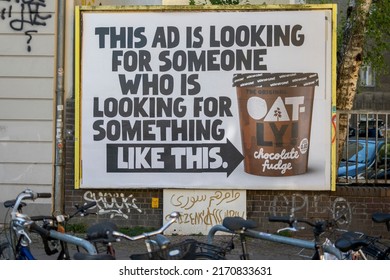 Berlin, Germany, June 2022, Illustrative Editorial: Big Ad For Oatly Plant Based And Vegan Ice Cream In The Streets Of A City