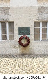 Berlin, Germany - June 22, 2015: Vertical Shot Of The Plaque Honoring The Germans Who Died During The July Plot At The Memorial To The German Resistance.