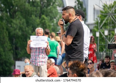 BERLIN, GERMANY June 27, 2020. Hygiene Demo Berlin with Attila Hildmann at the Olympic Stadium ICC. For human rights and against the Covid-19 sanctions.