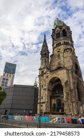 Berlin, Germany - June 29, 2022: Memorial Church Or Kaiser Wilhelm  Gedächtniskirche. After The Second World War, It Remained A Monument Against The War. Located Near The Kurfuerstendamm. Tourist Spot