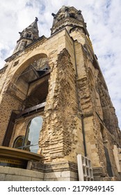 Berlin, Germany - June 29, 2022: Memorial Church Or Kaiser Wilhelm  Gedächtniskirche. A Monument Against The War. Located At The Breitscheidplatz Near The Kurfuerstendamm. Tourist Hot Spot West Berlin