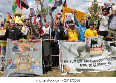 BERLIN, GERMANY - JUNE 3, 2015: People Attend The Demonstration Against The Visit Of Egyptian President Abdel Fattah El-Sisi In Berlin, Germany.