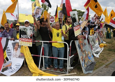 BERLIN, GERMANY - JUNE 3, 2015: People Attend The Demonstration Against The Visit Of Egyptian President Abdel Fattah El-Sisi In Berlin, Germany.