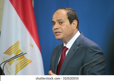  BERLIN, GERMANY - JUNE 3, 2015: Egyptian President Abdel Fattah El-Sisi At A Press Conference After A Meeting With The German Chancellor In The Chanclery In Berlin.