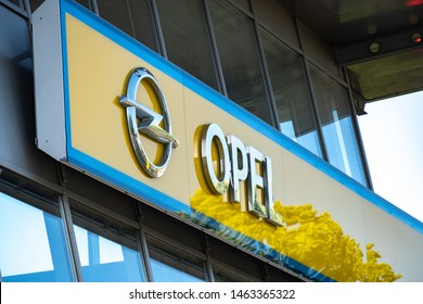 Berlin, Germany - June 30, 2019: Opel Car Dealership Signage. Opel Is A German Automobile Manufacturer Part Of The French Groupe PSA Since August 2017