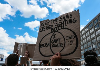 Berlin, Germany - June 6, 2020: Protest Sign Reads Intersection 