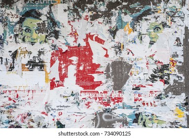 BERLIN, GERMANY, MARCH 12, 2011: Many Layers Of Scraped Posters On A Street Wall In Kreuzberg.