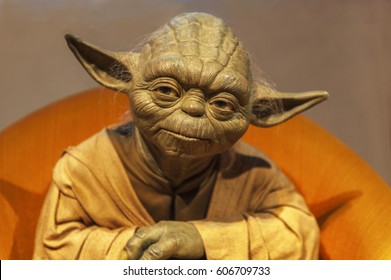 Berlin, Germany - March 2017:  Master Yoda wax figure in Madame Tussaud's museum
