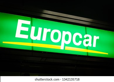 Berlin, Germany - march 2019: Europcar  logo on store front. Sixt is a car rental  company
