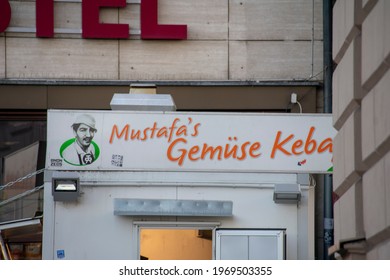 Berlin, Germany - March 30 2021: Mustafas gemuse kebap famous restaurant in Kreuzberg 