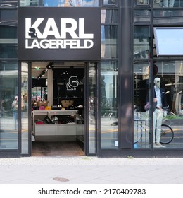 Berlin, Germany, May 10, 2022, Entrance To Karl Lagerfeld Store With Company Logo On Friedrichstraße