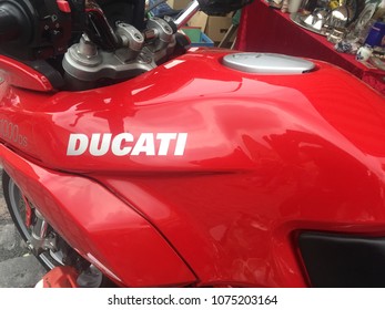 Berlin, Germany - May 13, 2017: Red Ducati Motorcycle. Ducati Motor Holding S.p.A. Is An Italian Company That Designs And Manufactures Motorcycles