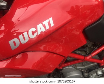 Berlin, Germany - May 13, 2017: Red Ducati Motorcycle. Ducati Motor Holding S.p.A. Is An Italian Company That Designs And Manufactures Motorcycles