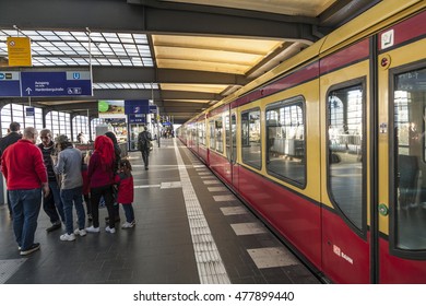 BERLIN, GERMANY - MAY 2, 2016: People Hurry At Train Station Friedrichstrasse In Berlin, Germany. The Train Station Friedrichstrasse Was The Former Entrance Gateand Passport Check  To The DDR.