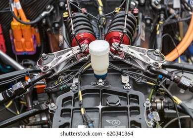 Berlin, Germany - May 20, 2016: Engine In FIA Formula E Race Car. FIA Formula E Championship Is A Class Of Auto Racing, Using Only Fully Electric-powered Cars