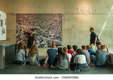 Berlin, Germany - May, 2016: A Picture Of A Class Of Children Attending A History Lesson Inside The Topography Of Terror.