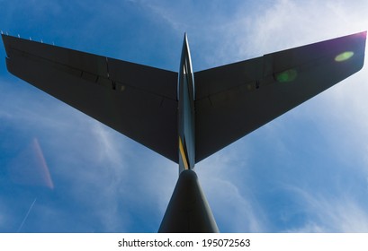 BERLIN, GERMANY - MAY 21, 2014: The Empennage Of A Strategic And Tactical Airlifter Boeing C-17 Globemaster III. US Air Force. Joint Base Charleston. Exhibition ILA Berlin Air Show 2014