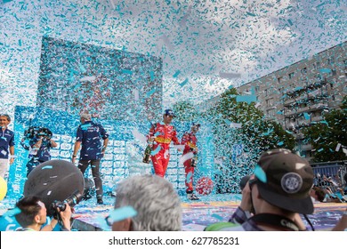 Berlin, Germany - May 21, 2016: Formula E Race Car Championship Award Ceremony. Formula E Is A Class Of Auto Racing, Using Only Electric-powered Cars