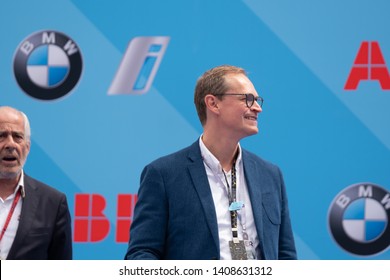 Berlin, Germany - May 25, 2019: Governing Mayor Of Berlin Michael Müller On The Podium At The E-Prix ABB FIA Formula E Race Car Championship Award Ceremony