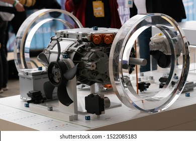 Berlin, Germany - May 25, 2019: FIA Formula E Race Car Engine. FIA Formula E Championship Is A Class Of Auto Racing Using Only Fully Electric-powered Cars