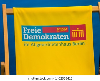 Berlin, Germany - May 5, 2018: Symbol Of The Political Party Freie Demokratische Partei, FDP. The Free Democratic Party Is A Liberal And Classical Liberal Political Party