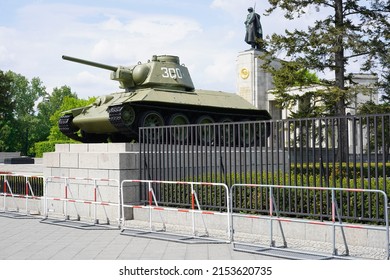 Berlin, Germany - May 7, 2022: Police barriers in front of Soviet War Memorial in Berlin Tiergarten