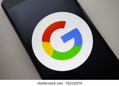 Berlin, Germany - November 19, 2017: Google logo icon on screen modern smartphone.