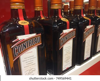 Berlin, Germany - November 2, 2017: Cointreau Bottles. Cointreau Is A Brand Of Triple Sec Produced In France. It Is Drunk As An Apéritif And Digestif And Is A Component Of Several Well-known Cocktails